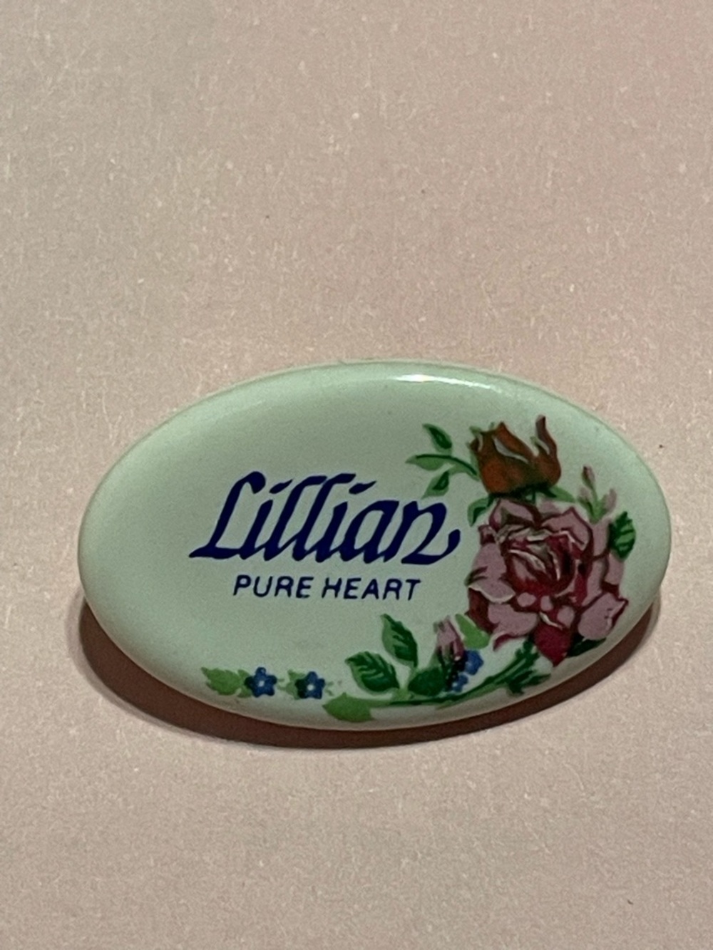 Vintage Porcelain Lillian Pure Heart Personalized Flower Pin #6363 💋